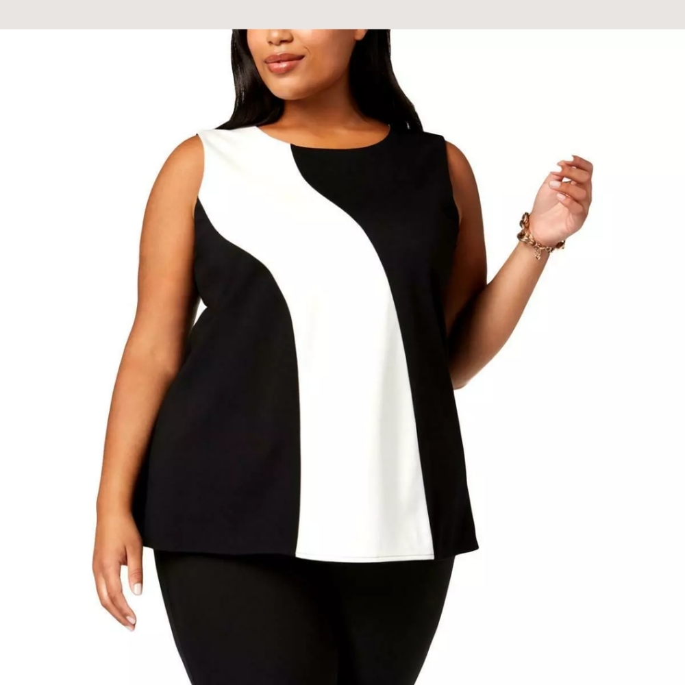 NWT Alfani 2x black and white color-block crewneck